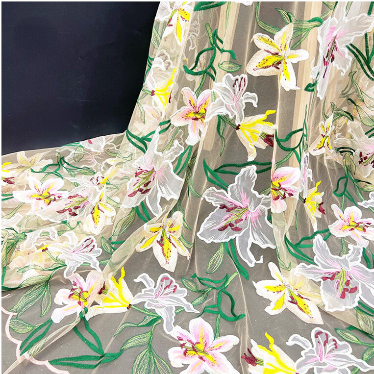 Tüll Mesh wasser lösliche Stickerei Lilie Blume Kleid Spitze Stoff