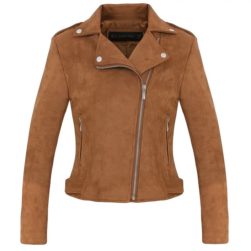 2024 Women's Autumn New Fashion Short Suede Leather Coat Oblique Zipper Casual Leather Clothing