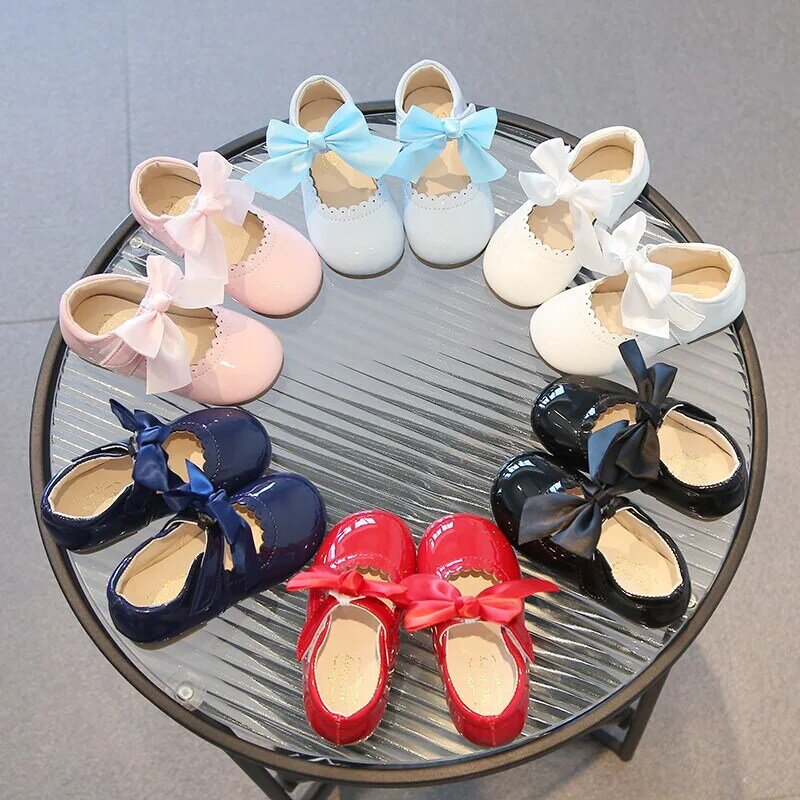 Bowknot الفتيات الأحذية الجلدية الأحذية واحدة 2023 الربيع/الخريف موضة جديدة الأميرة أحذية الرقص حذاء فتاة ماري جين أحذية طفل