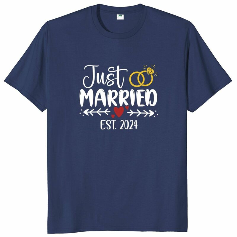 Just Married 2024-Camiseta de algodón para parejas recién nacidas, ropa informal transpirable, para regalo de boda, Unisex, talla europea, 100%