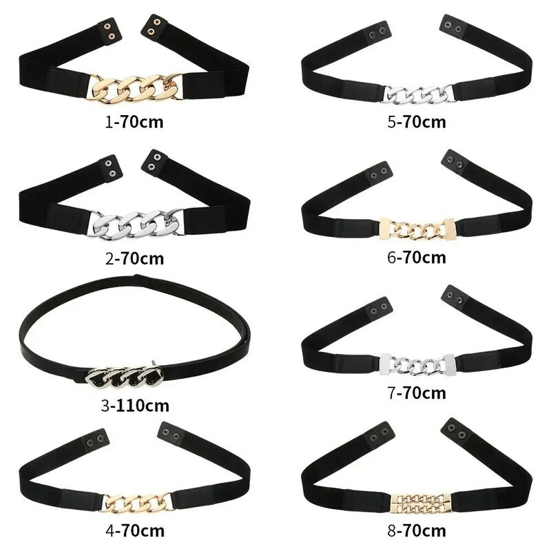 Cinturones elásticos de Metal plateado para mujer, cinturilla elástica, faja de cadena dorada