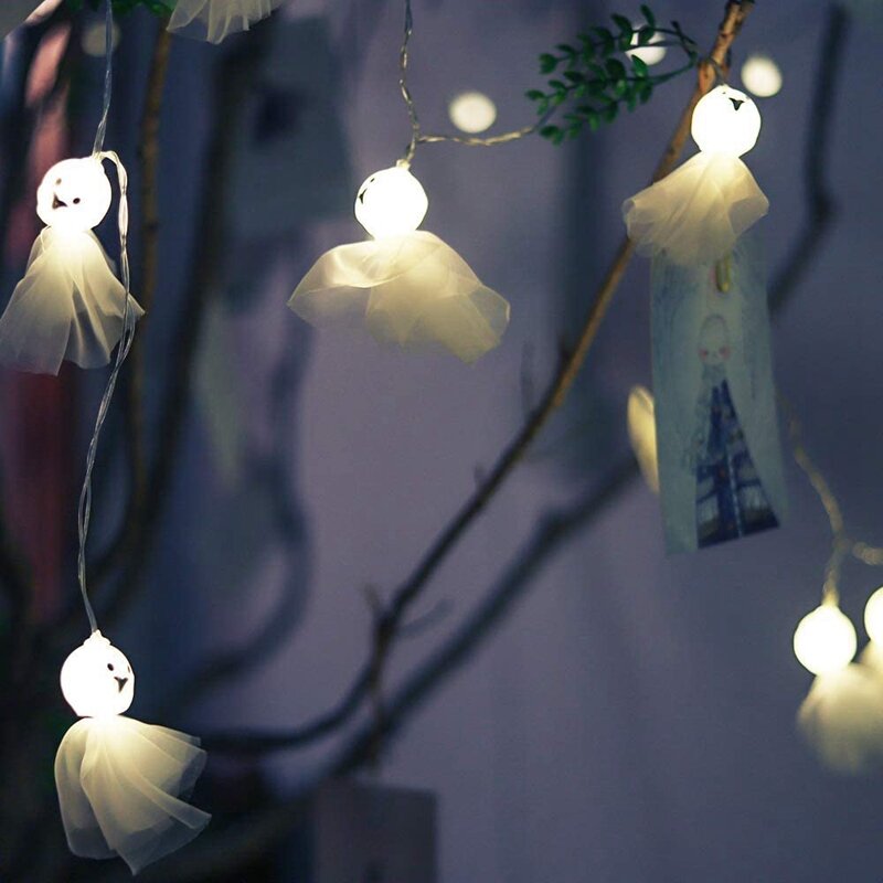 Guirnalda de luces LED de fantasma para Halloween, decoraciones de fiesta de Halloween para exteriores e interiores