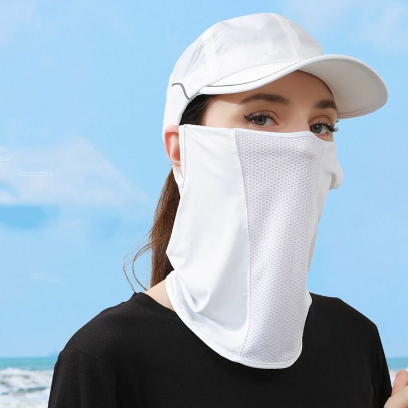 Solid Color Ice Silk Mask Sun Proof Bib UV Protection Sunscreen Face Scarf Face Shield Hanging Ear Neck Wrap Cover Women
