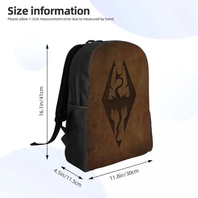 Sac à dos en cuir usé Skyrim imprimé en 3D pour garçons et filles, sacs de voyage pour collège scolaire, sac à livres pour femmes et hommes, convient pour ordinateur portable de 15 pouces