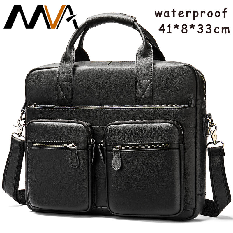 MVA-bolso de piel auténtica para hombre, maletín de negocios para ordenador portátil de 15,6 pulgadas, 7412