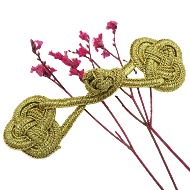 Chinese Cheongsam Buckle Traditional Knot Fastener Gold Wire Buttons DIY Crafts