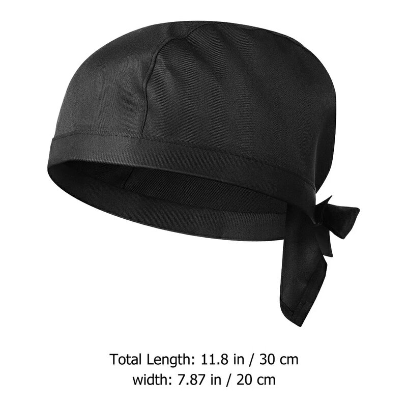 Bandana de chef avec attaches, chapeau élastique à l'arrière, écharpe de cuisine, noir, 2 pièces
