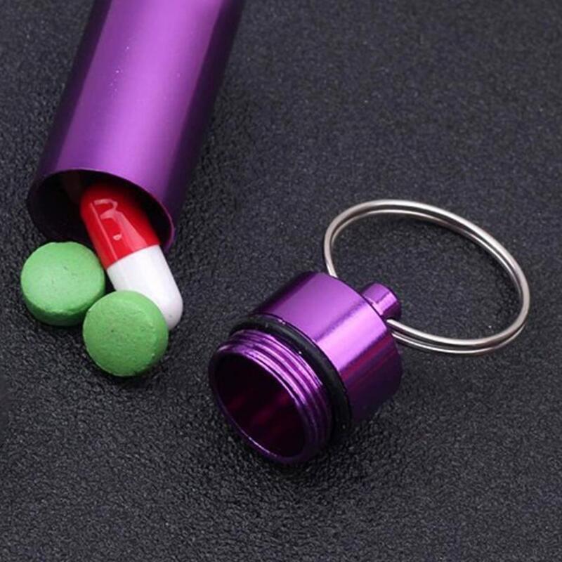 Small Sealed Jar Keychain Screw Lid Aluminum Alloy Waterproof Flat Bottom Mini Tablet Pill Storage Bottle Container Holder