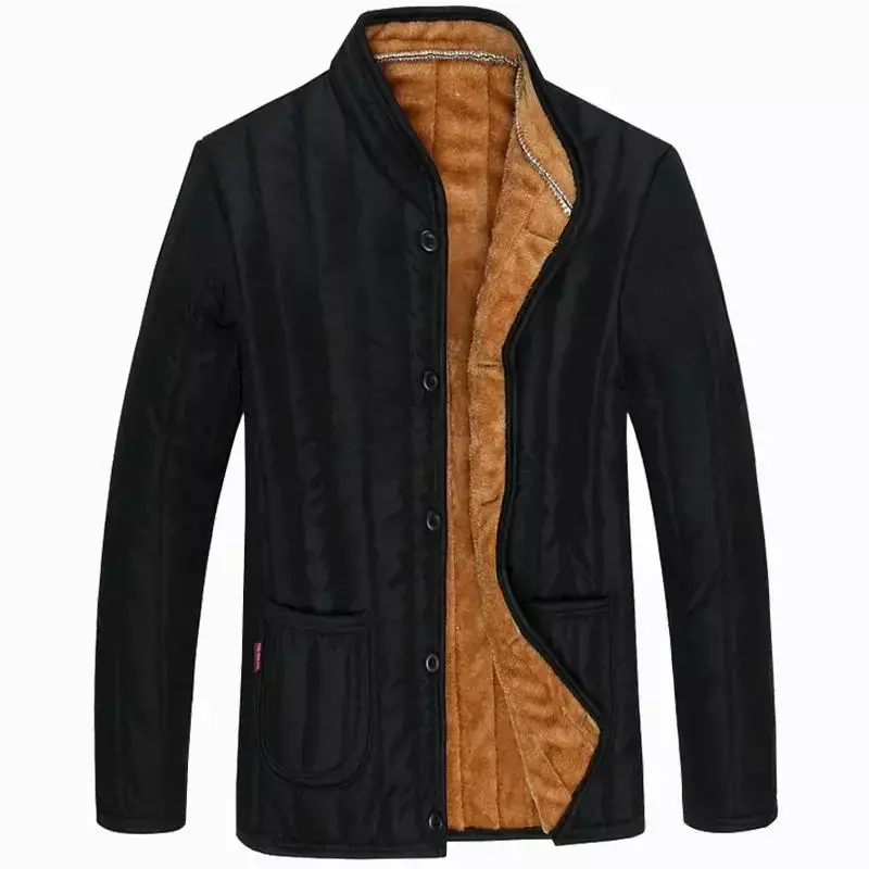 Chaqueta acolchada de algodón para hombre de mediana edad, abrigo fino con cuello, forro de lana, Xl-4Xl