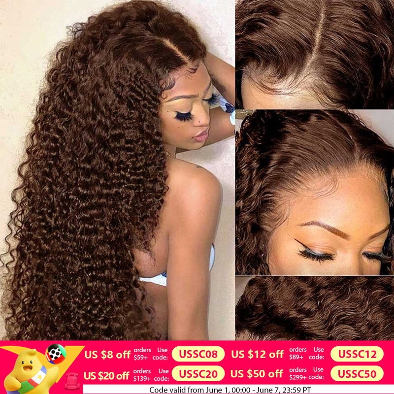 Wig 13x4 renda coklat gelombang dalam rambut manusia untuk wanita 13x6 Hd Wig Frontal renda tanpa lem 4x4 penutup rambut manusia