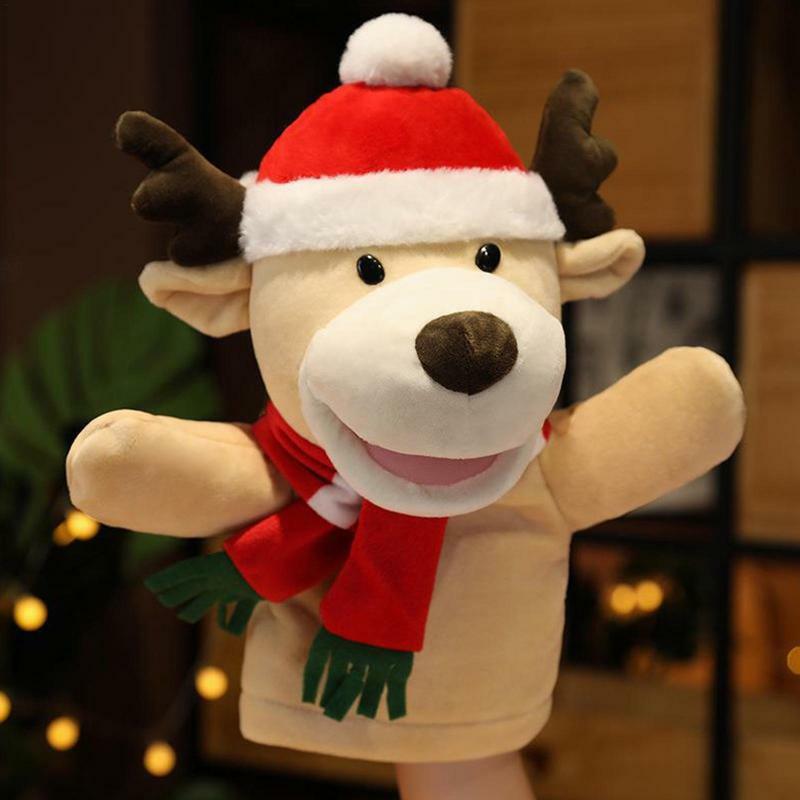 Marionnette à main de Noël en peluche pour enfants, jouet de dessin animé, père Noël, bonhomme de neige, wapiti, marionnette à main, accessoires de performance interactifs