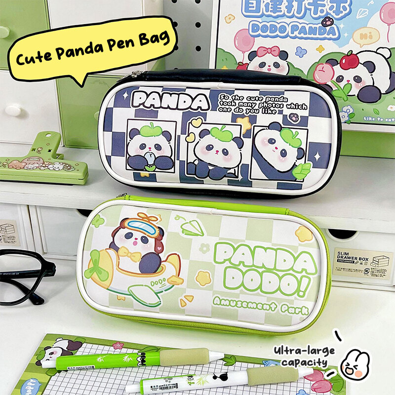 Cartoon Panda Pencil Case Pen Bag PU Cosmetic Pouch scatola di immagazzinaggio di grande capacità cancelleria Organizer contenitore materiale scolastico