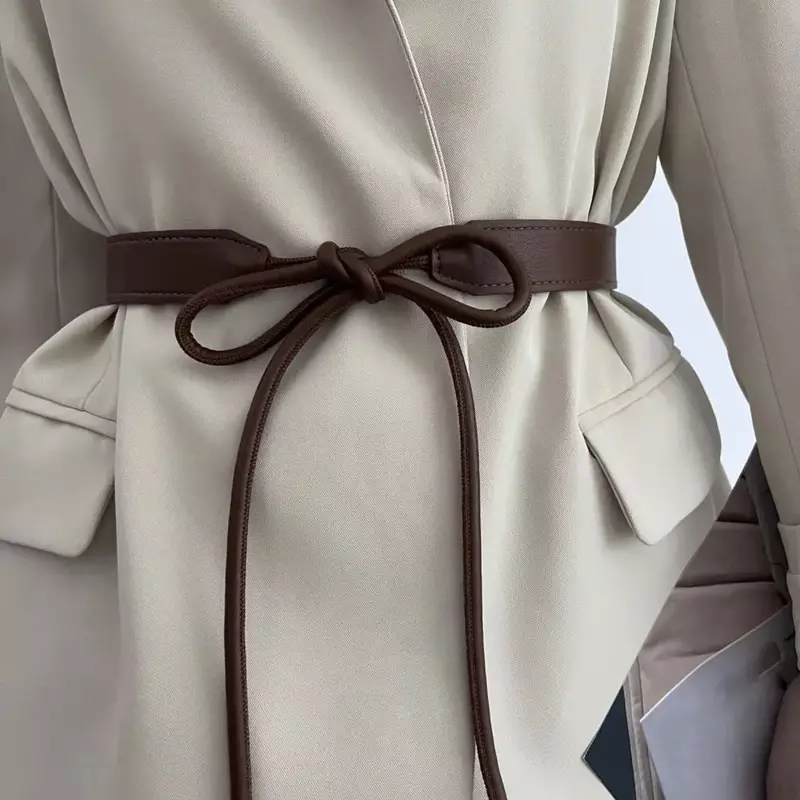 Cinto de couro sintético resistente ao desgaste feminino, ajustável, com cordões, suéter, vestido, casaco, estreito, decoração
