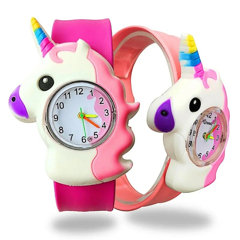 Regenbogen Einhorn Uhr Kinder Geburtstags feier Geschenke Baby Spielzeug Armband Uhr Mädchen Jungen Kinder Uhren kostenlose Batterien Aufkleber