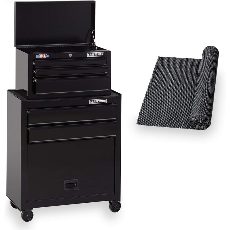 Tool Chest Combo with Drawer Liner Roll, 26-Inch, Rolling, 5 Drawer, Black (CMST82763BK)