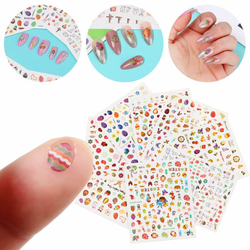 Nail Art-Autocollants 3D pour ongles, nail art, manucure, bricolage, lapin, poussin, œuf, brillant, décalcomanies, pâques, N64.