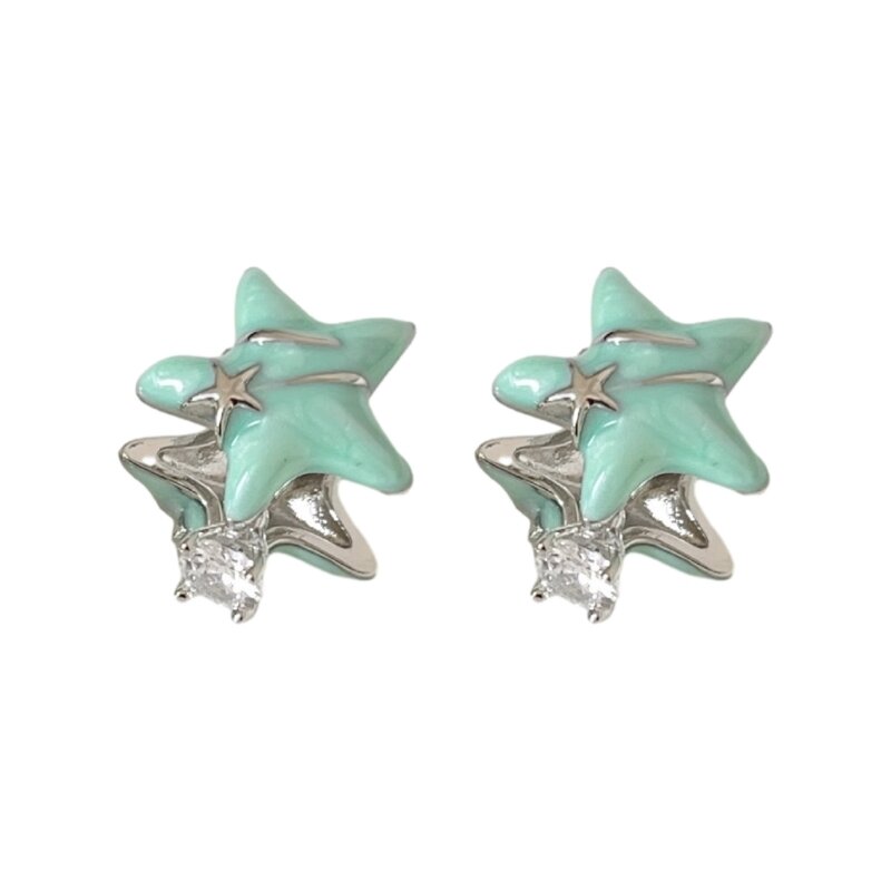 1 Pair Five-Pointed Star Ear Clips Double-Sided Rhinestones Niche Design Earrings Ear Buckles Wedding Party Jewelry