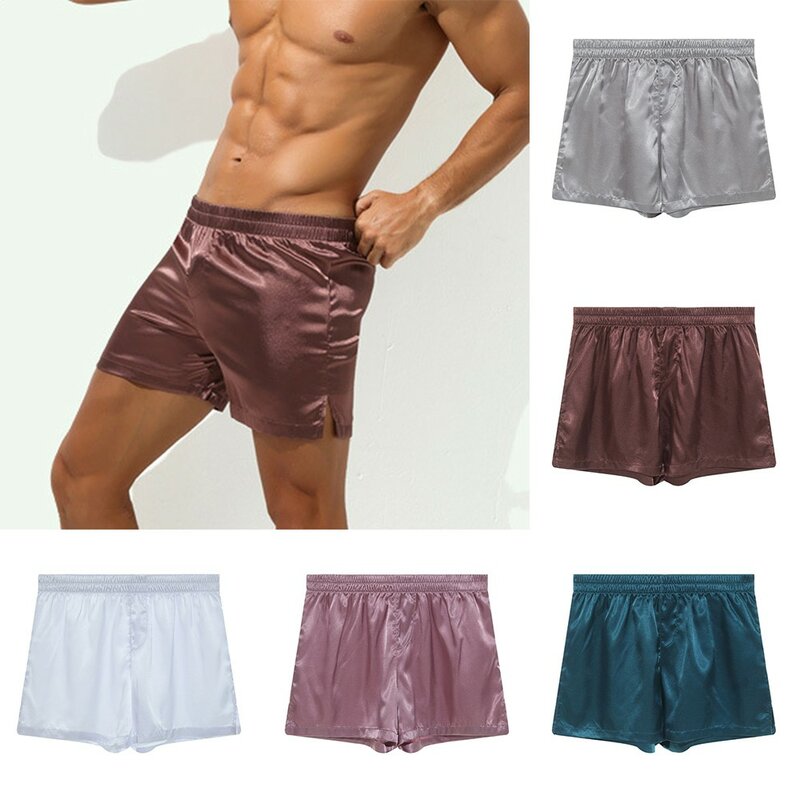 Сексуальные мужские летние шелковые атласные шорты-боксеры, Нижнее Белье для сна, одежда для сна, нижнее белье, шорты, мужская одежда