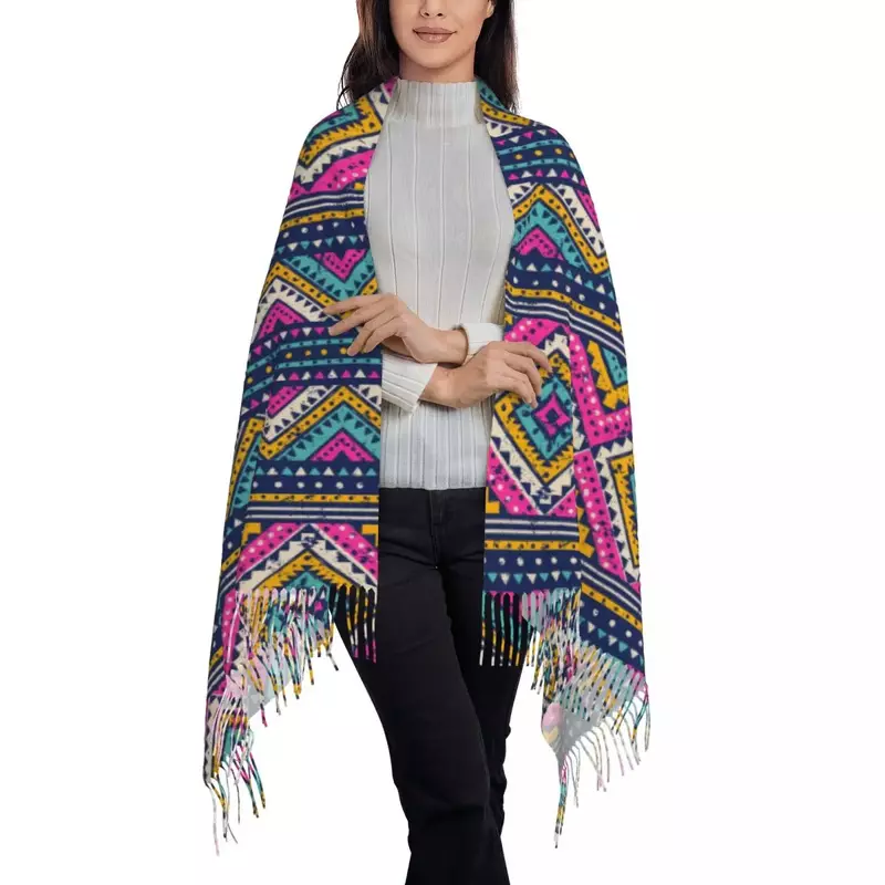 Sciarpa con scialle in nappa da donna astratta fantasia azteca con motivo tribale senza cuciture multicolore moda