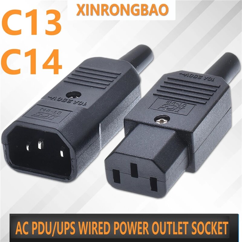 Conector de enchufe de Cable recto IEC de alta calidad C13 C14 10A 250V, enchufe hembra y macho negro, conector de alimentación recargable, enchufe de CA de 3 pines