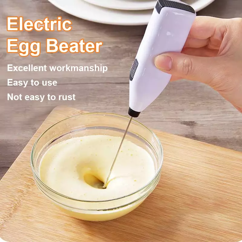 White Electric Egg Beater Milk Frother For Coffee Household Kitchen Mini Stainless Steel Coffee Milk Tea Blender