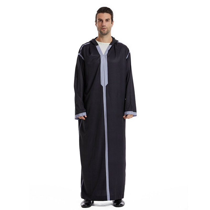 Vestido longo com capuz para homens muçulmanos, Jubba Thobe, Trajes Tradicionais, Arábia Saudita Kaftan, Ramadan Robe, Homens Islâmicos, S-3XL