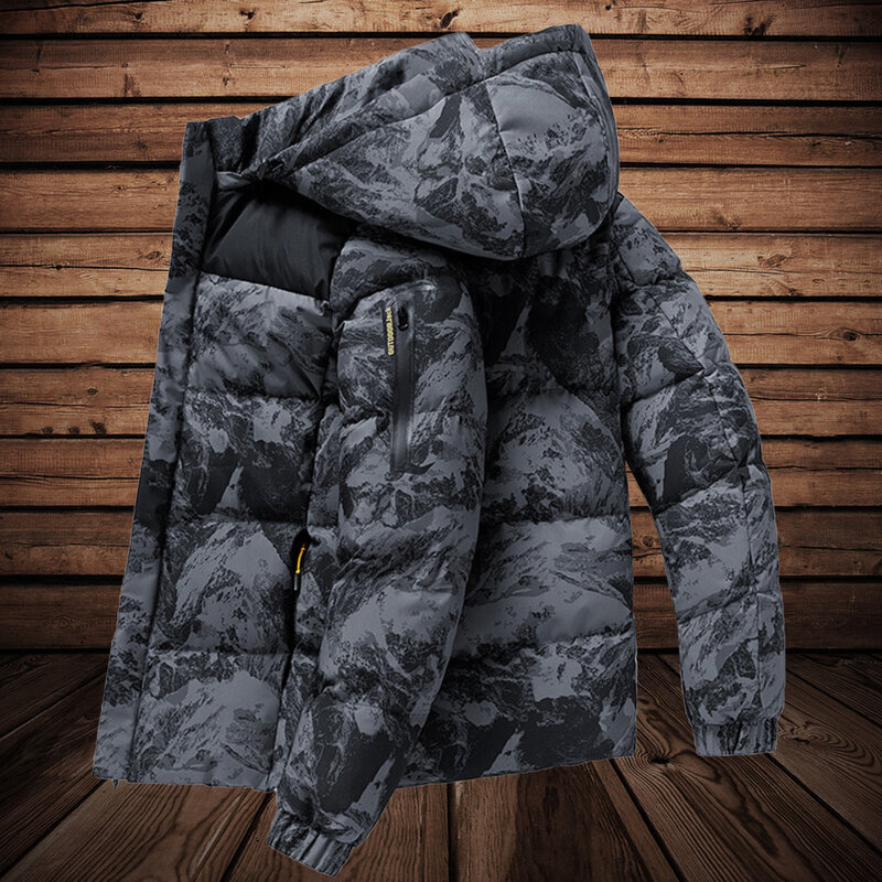 Manteau en duvet de camouflage pour hommes, beau manteau à capuche, coton chaud, sports de plein air, loisirs, tendance de la mode américains, hiver, 2023