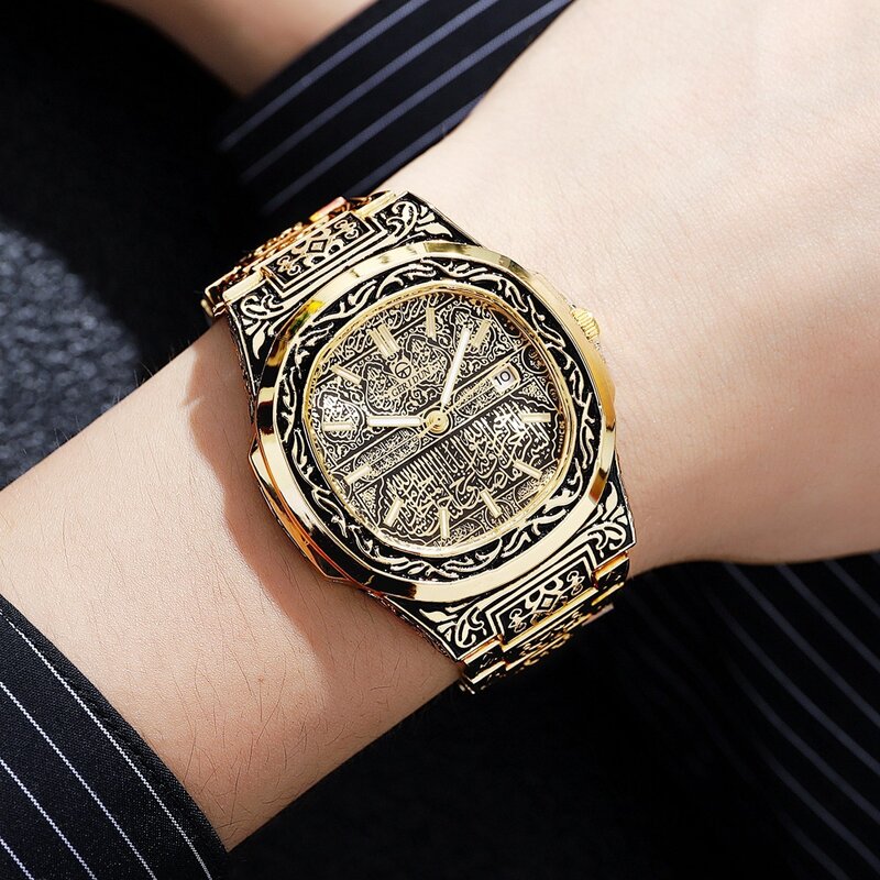 Montres à quartz de luxe pour hommes et femmes, montres-bracelets à motif en relief, horloge masculine, montres à bracelet en acier inoxydable