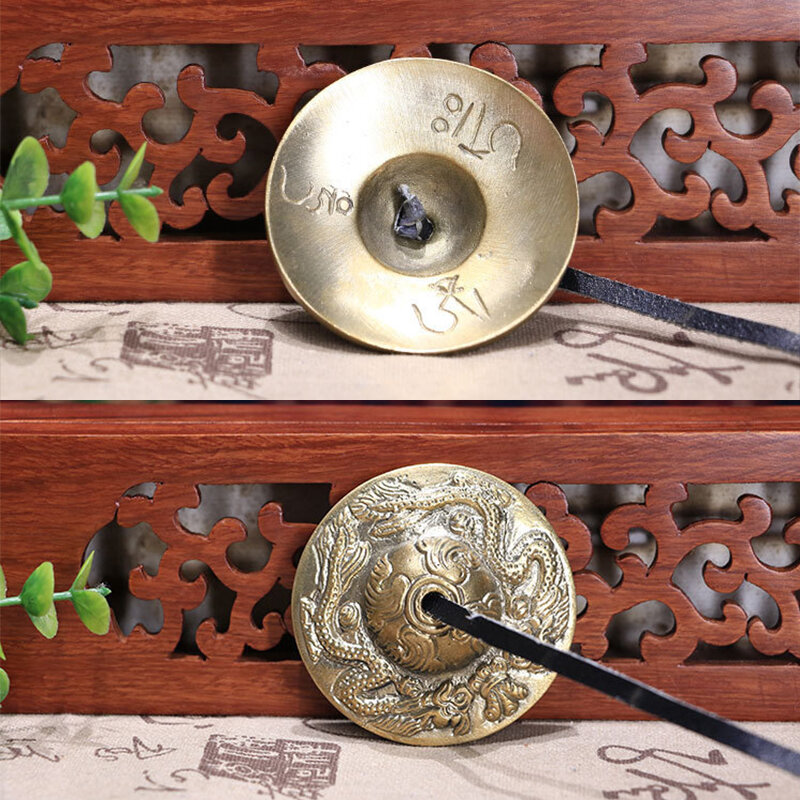 2.6 cali/6.5cm ręcznie wykonany tybetaniczny dzwon do medytacji Tingsha z buddystą, osiem pomyślnych symboli