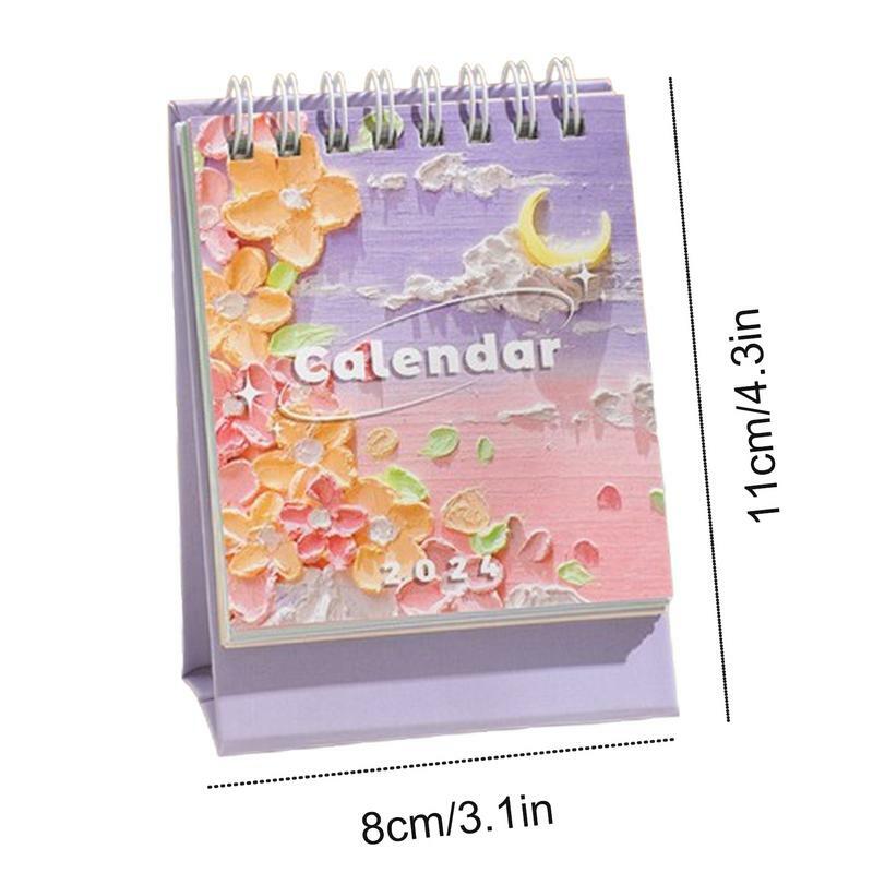 Calendario de flores para pintura al óleo de escritorio, lindo Calendario de flores decorativo para el hogar, escuela, calendario mensual pequeño 2024