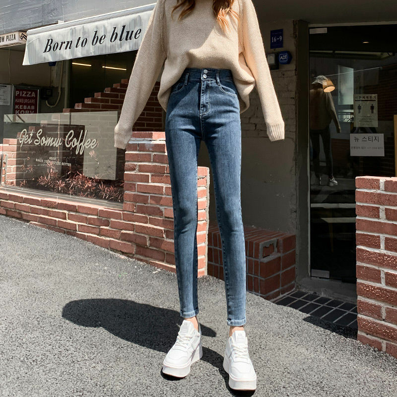 Jeans Skinny Fashion Wanita Celana Denim Pensil Elastis Pinggang Tinggi Lentur Retro Wanita Celana Denim Kasual Musim Gugur Wanita G26