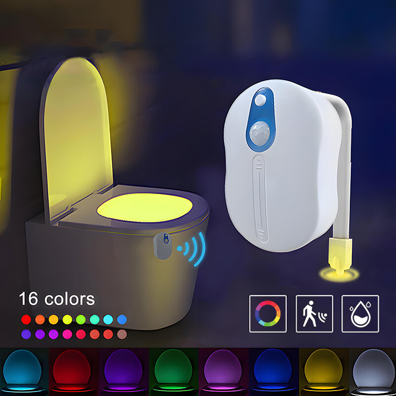Luz LED inteligente con Sensor de movimiento para inodoro, lámpara de noche para baño, iluminación de cuenco, 16 colores