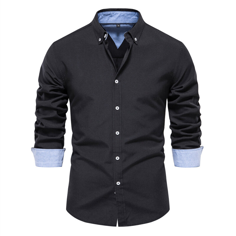 Nowe jesienne koszule męskie Oxford z długim rękawem 70% bawełniane jednolite kolorowe koszule na przyjęcia towarzyskie dla mężczyzn markowe ubrania bluzka z kołnierzykiem
