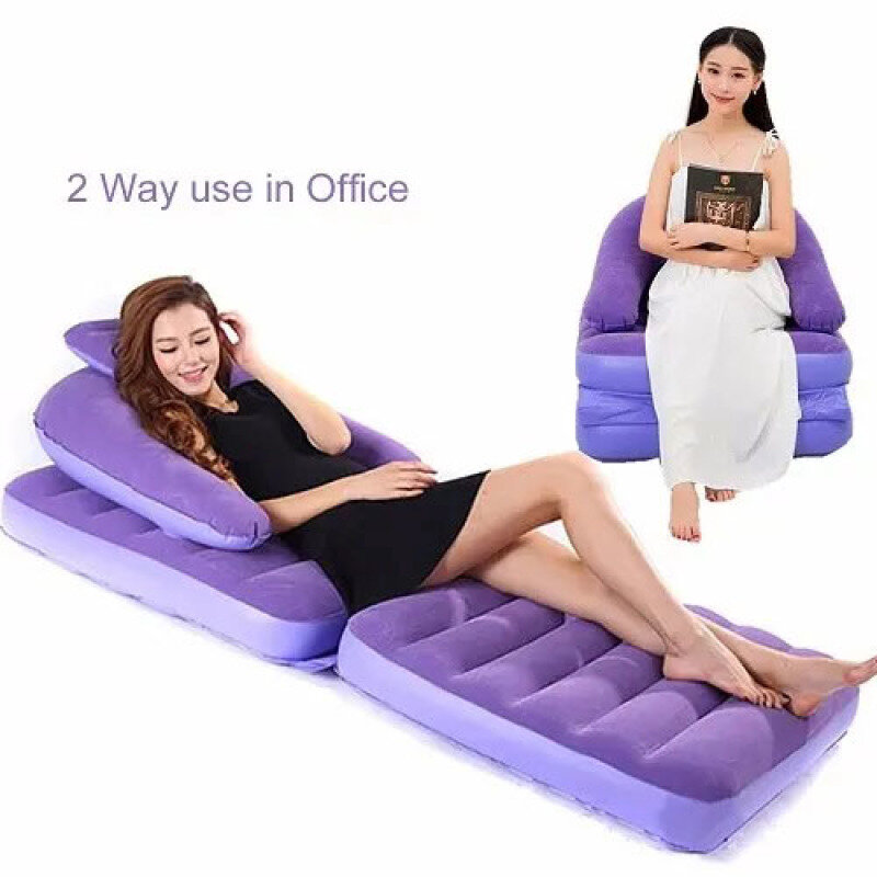 2 in 1 Single Pvc Flocking Inflatable Sofa Home Multifunctional Outdoor Inflatable Bed Dual Use Outdoor Recliner Chair Lazy Seat