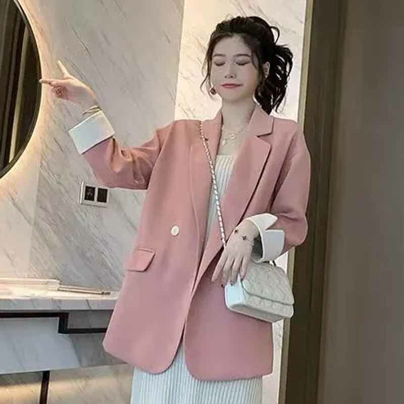 Chaqueta de traje pequeña con hebilla de doble botonadura para mujer, Blazer holgado coreano, celebridad de Internet, rosa, primavera y otoño, nuevo