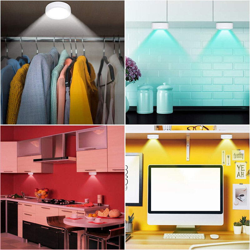 LED Night Light with Adhesive Sticker Battery 5W Dimmable Multicolor Cabinet Bedroom Kitchen Bathroom Drawer Lamp Wall Lighting