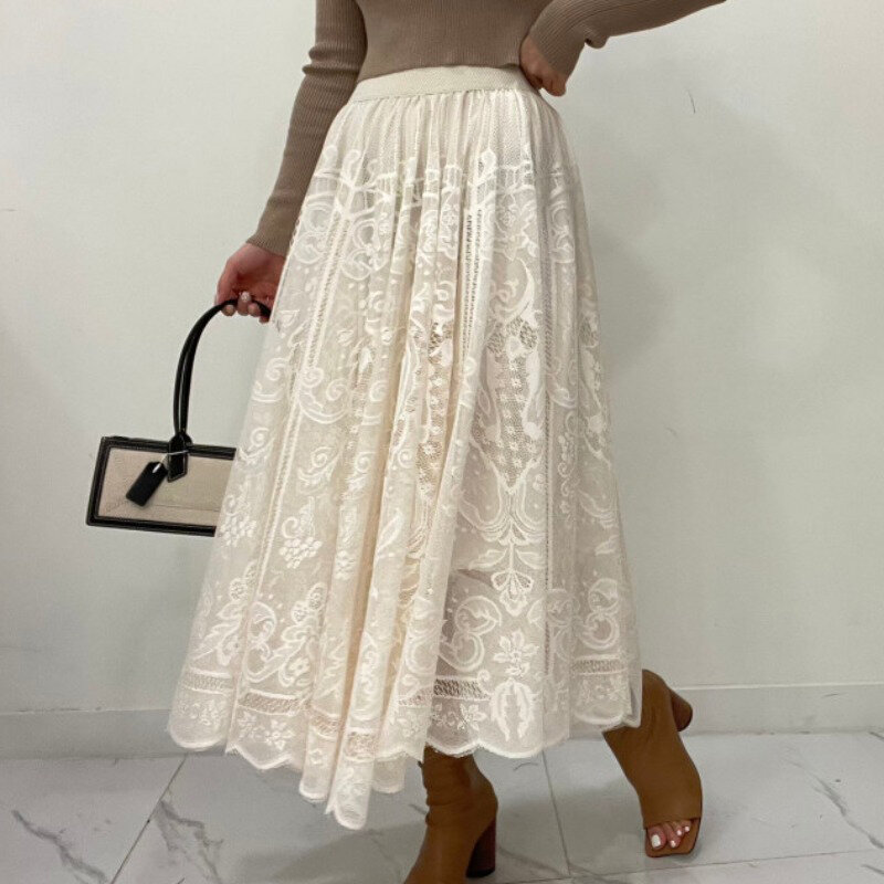 Женская длинная юбка с цветочным принтом, кружевная юбка с высокой талией, в стиле ретро, 2023