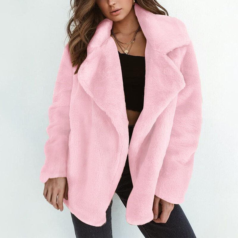 여성용 플러시 코트, 따뜻한 재킷, 우아한 인조 모피 외투, 푹신한 겨울