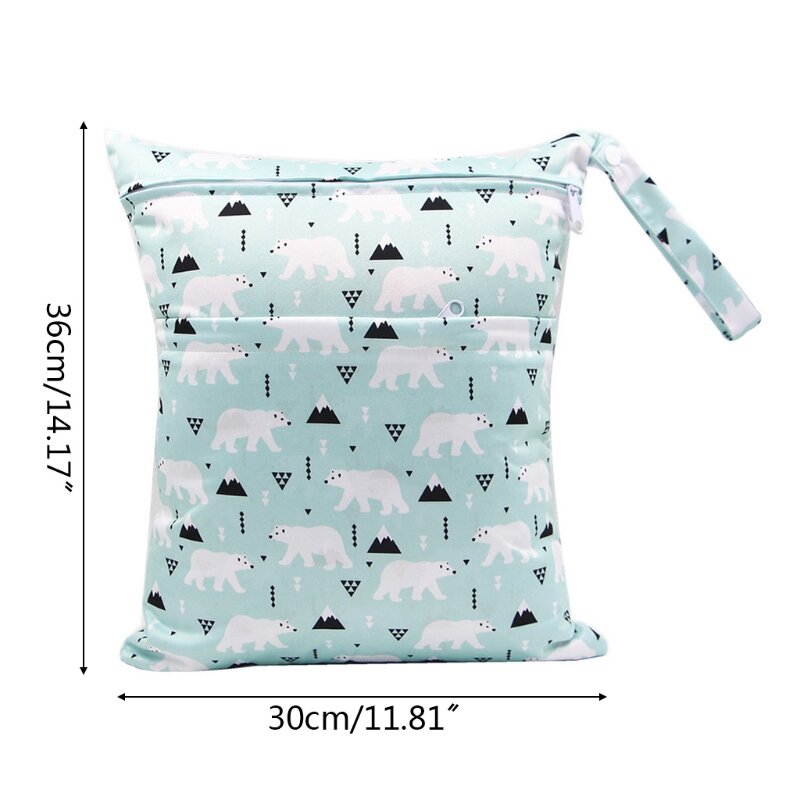 Y1UB 30x36cm drukuj torba do przechowywania pieluszek dla niemowląt wodoodporny, mokry, suchy tkaniny zamkiem się