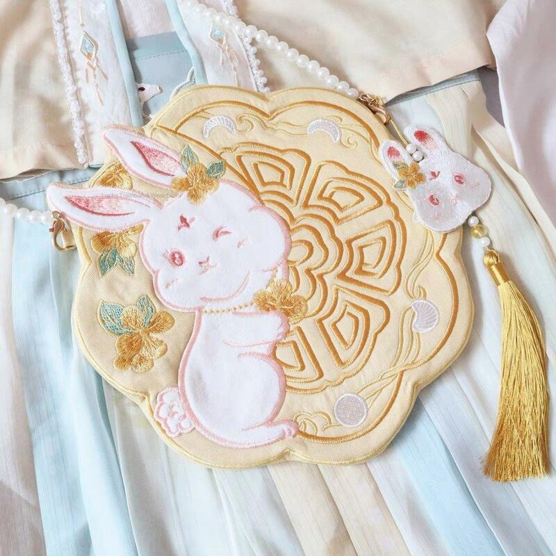 Bolsa de Hanfu tradicional china, bolsa de conejo encantadora, accesorios de Hanfu, borlas orientales, borlas bordadas, bolsa de regalo