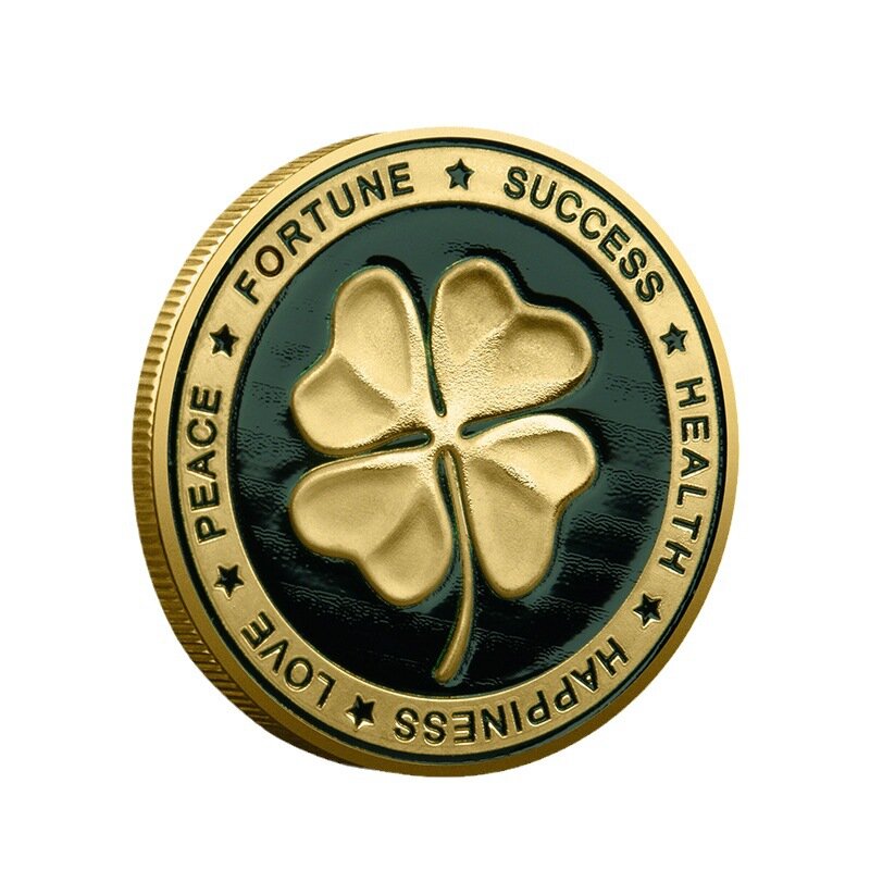 Lucky Four Leaf Clover Collection Coins Elephant Commemorative Medal Metal Lacquer Crafts Gold Coins