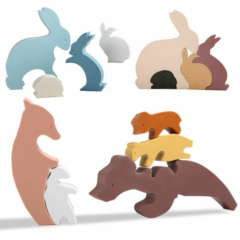 ألعاب منشئ أرنب سهل الاستخدام للأطفال التراص اللعب الحيوان بانوراما الطفل اللبنات سيليكون كتل الألعاب