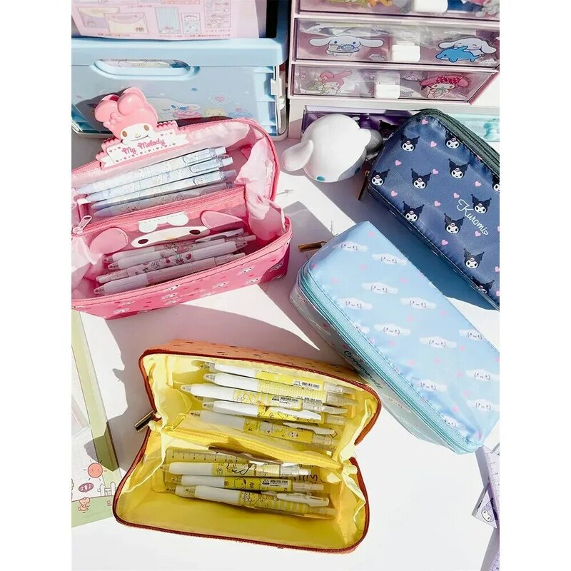 MINIso Disney Kawaii Sanrio Cinnamoroll estuche de lápices de gran capacidad, Anime Kuromi, bolsa de almacenamiento de papelería, bolsa de cosméticos para estudiantes