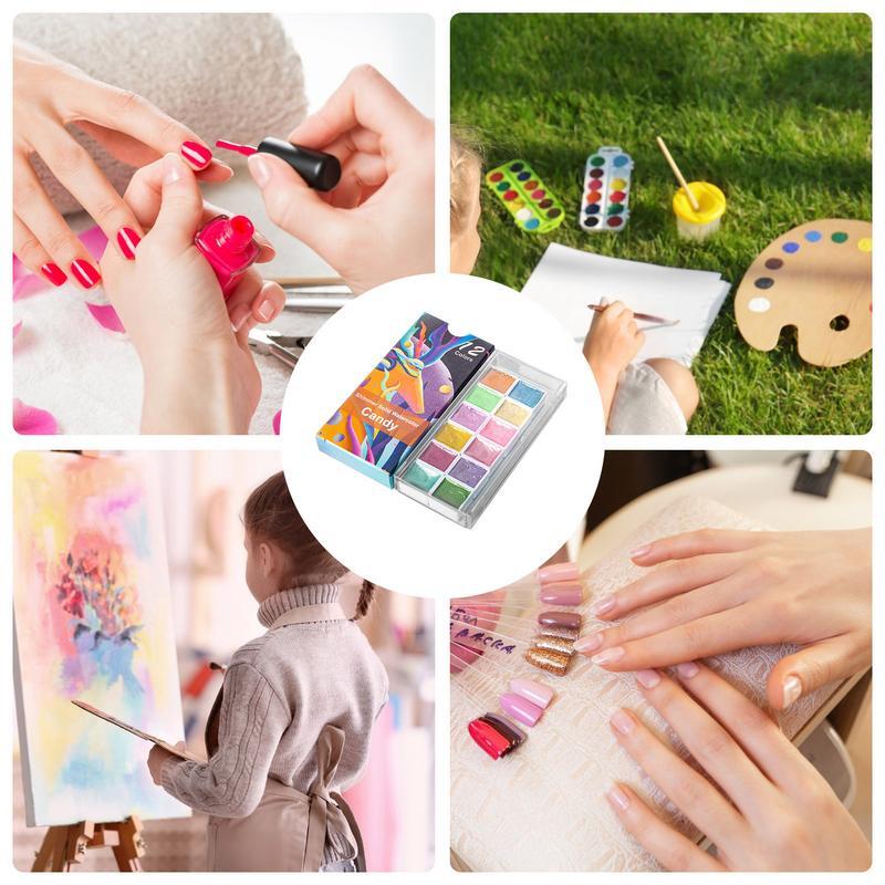 Watercolor Paints For Beginners 6/12 Color Solid Watercolor Pearlescent Nail Watercolor Portable Art Supplies For Painting And