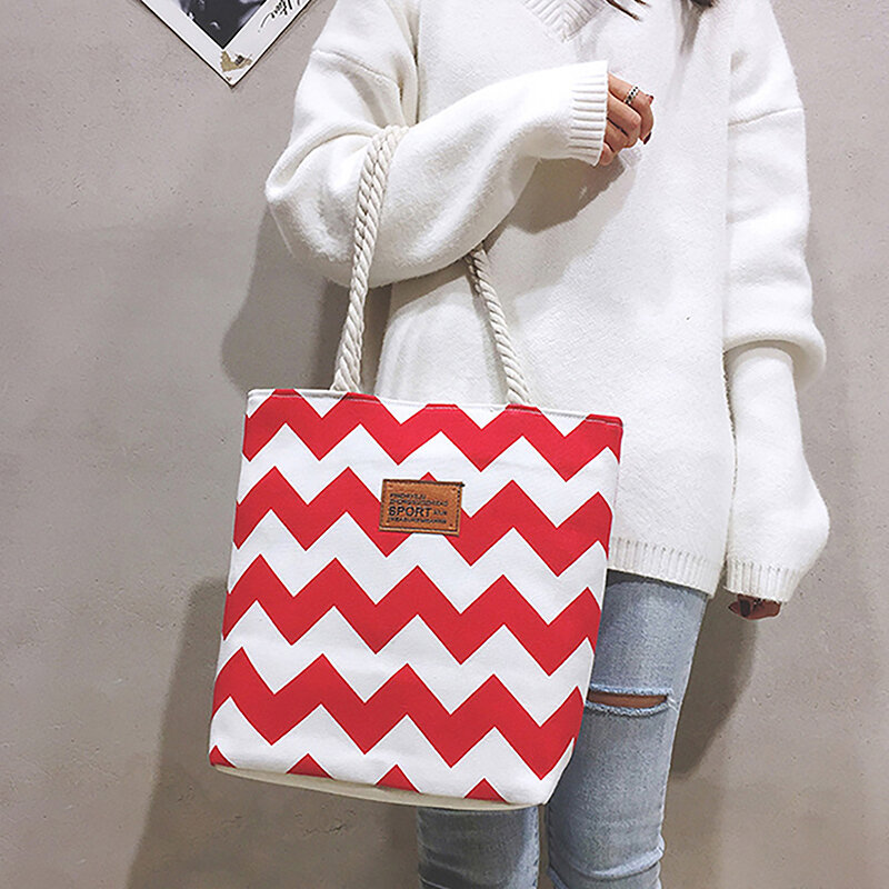 Borsa a tracolla in tela piccola borsa a secchiello fresca stile coreano borsa a tracolla con motivo a righe moda semplice borsa a tracolla portatile di grande capacità
