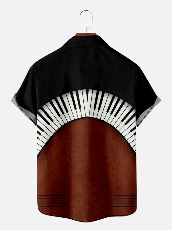 Kaus Gaya Kasual Baru Kaus Tanpa Bingkai Antik Gambar Kunci Piano untuk Pria dan Wanita Pakaian Jalanan