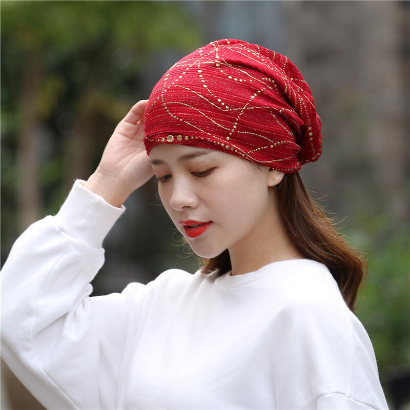 Cappello da donna con foulard in diamante brillante tinta unita chemioterapia musulmana contro il cancro senza cappello a tesa copricapo sportivo e per il tempo libero