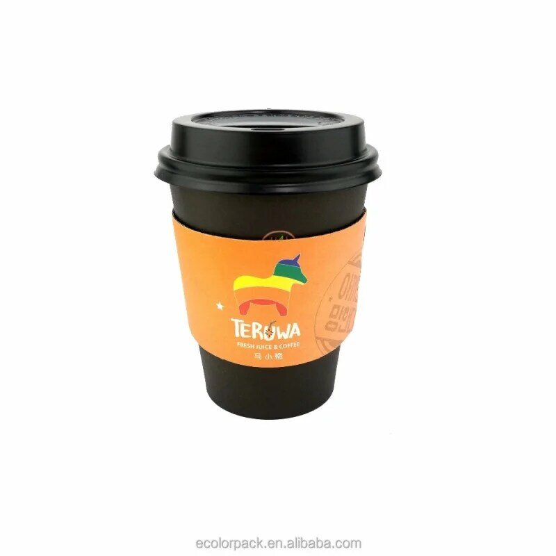 Funda de taza de café de papel desechable impresa personalizada, producto personalizado, negro, 8, 12, 16 oz