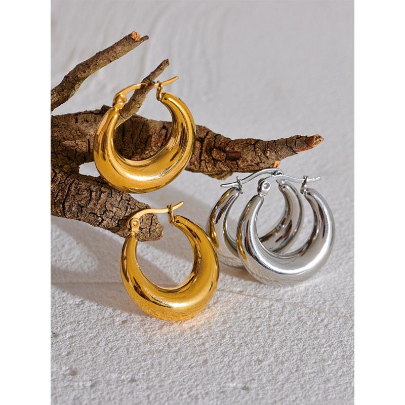 Yhpup-女性のための幾何学的なイヤリング,ステンレス鋼のイヤリング,流行のジュエリー,金属の質感,18 k,金色のアクセサリー