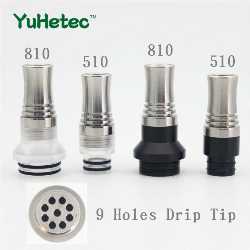 YOHETEC-Drip Tip com 9 Buracos Long Drip, Bocal, Straw Joint, Evitar Eliquid de Slopping, 810, 510, 1Pc